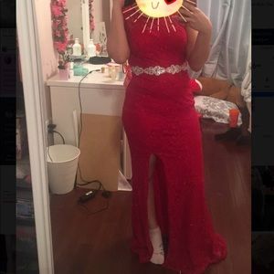 Simple Red Prom Dress with a Slit